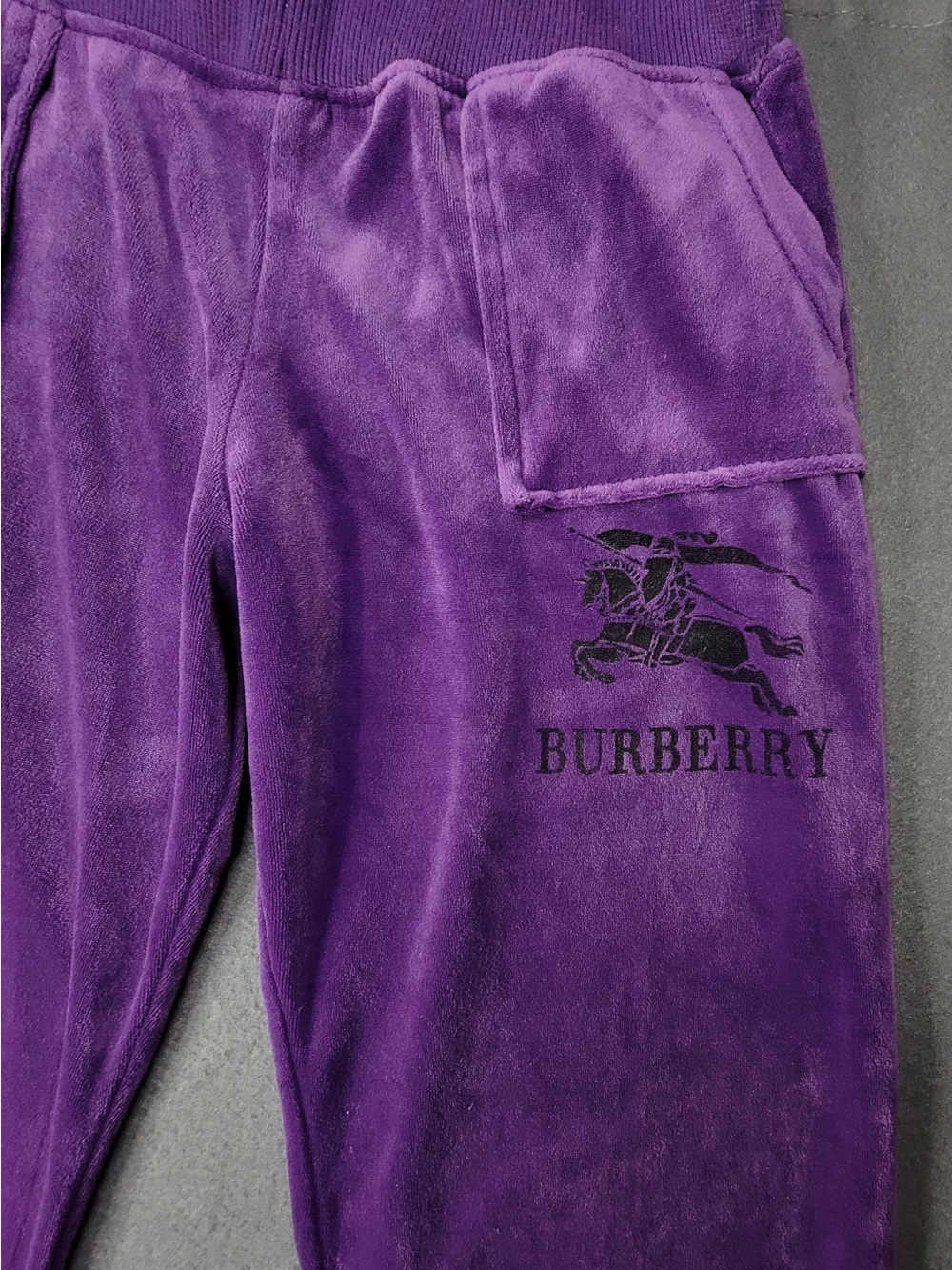 Burberry Purple Velour Logo Joggers